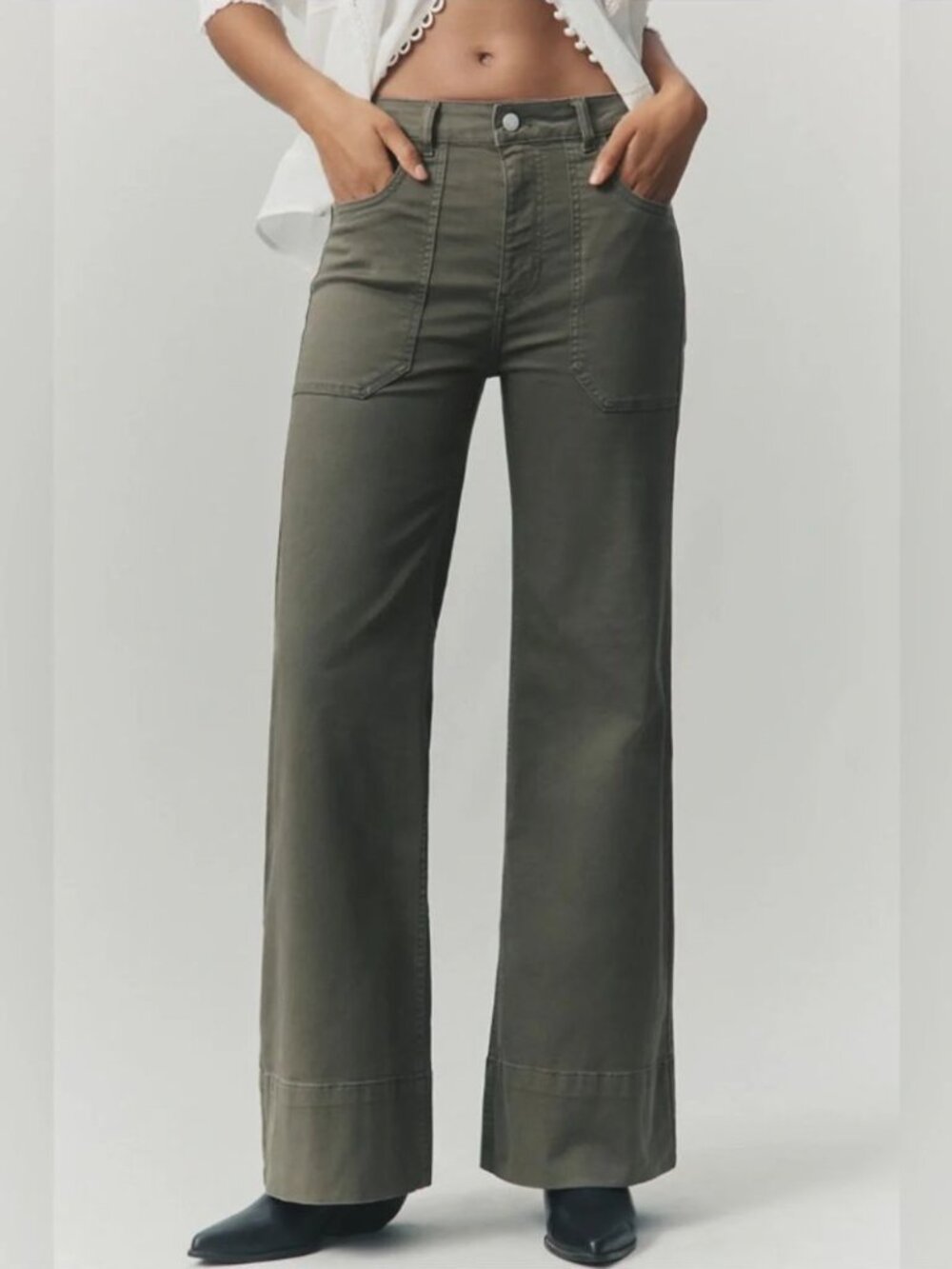 Pilcro Anthropologie Women 33 The Rylan Relaxed High Rise Flare Pant Olive Green
